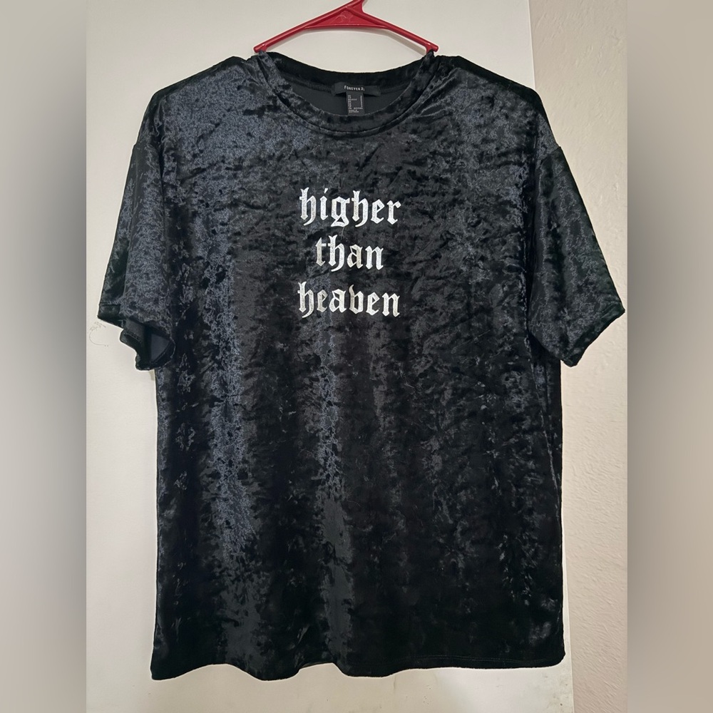 Forever 21 Black Velvet Tee with Graphic Print